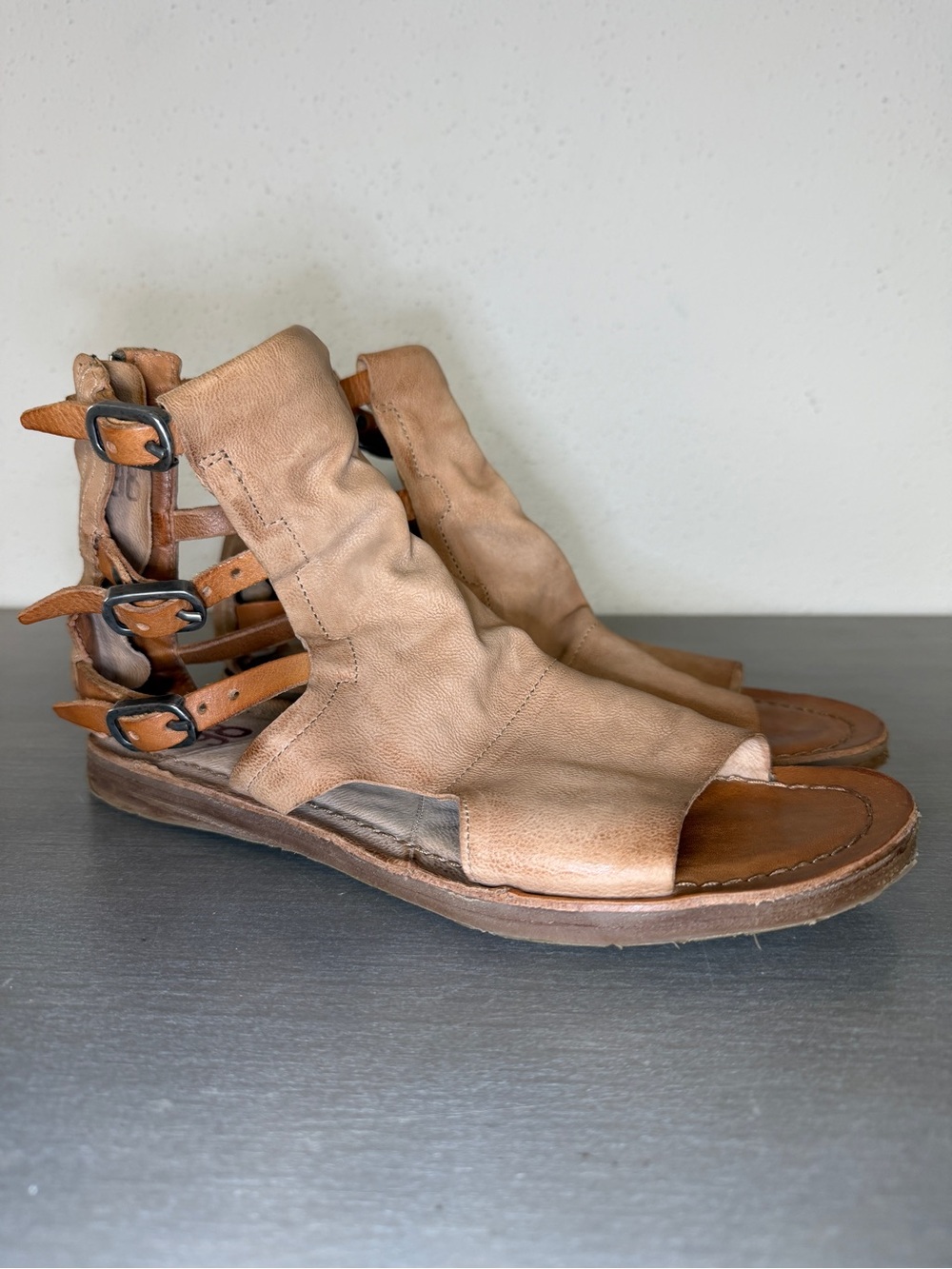 A.S.98 Airstep Leather Gladiator Sandals Boho Buckle Zip Flat EU 39 US 8.5-9